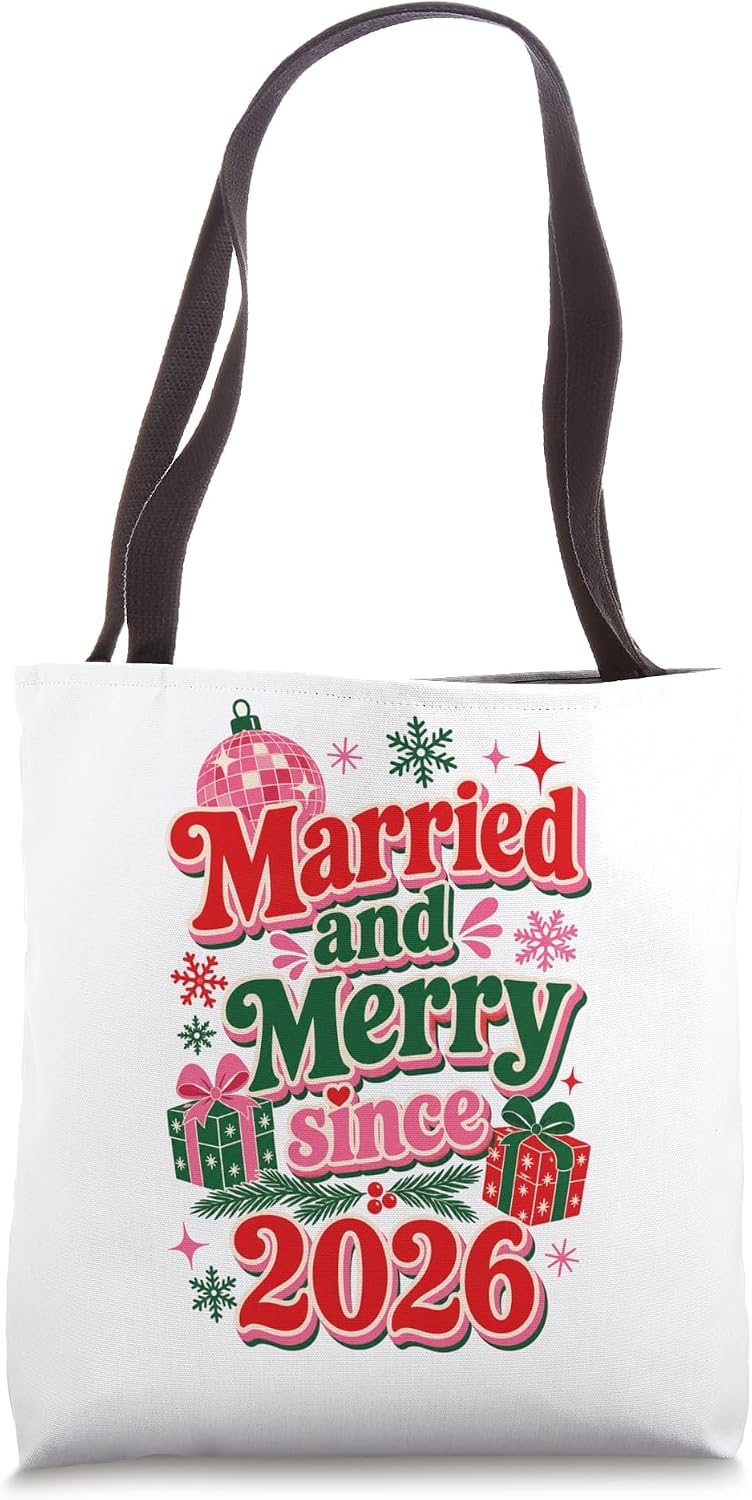 First Christmas Married Newlywed 2026 Happy Holidays Tote Bag