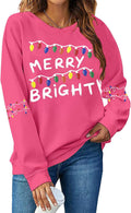 Christmas Sweatshirts Women Merry and Bright Shirts Christmas Tree Lights Sweatshirts Xmas Holiday Shirt Pullover Tops