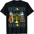 Funny Cats Menorah Jew Happy Hanukkah Ugly Chanukah Sweater T-Shirt
