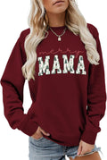 Mama Christmas Sweatshirt for Women Merry Mama Graphic Shirt Funny Mom Gift Casual Long Sleeve Xmas Holiday Pullovers
