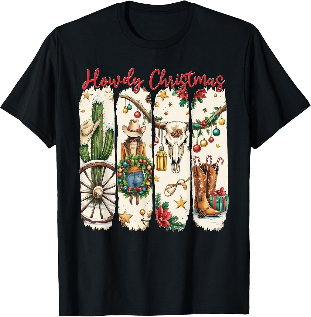 Howdy Christmas Western Coquette Bow Cowboy Cowgirl Santa T-Shirt