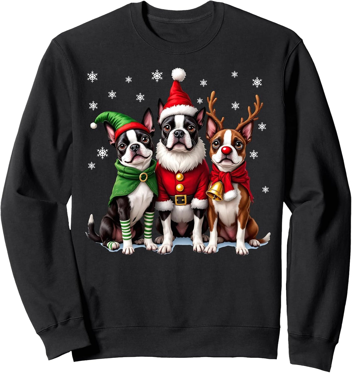 Boston Terrier Christmas Dogs Funny Santa Reindeer Elf Sweatshirt