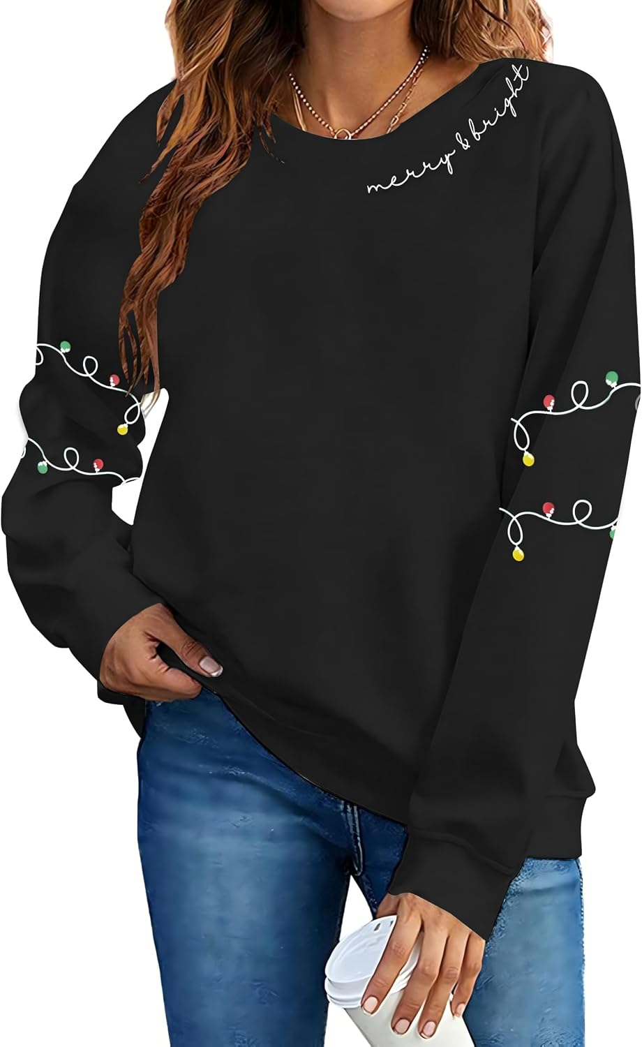 Christmas Sweatshirt For Women Merry And Bright Prints Graphic Pullover