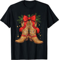 Cowgirl Boots Christmas Cowboy Western Coquette Bow Xmas T-Shirt