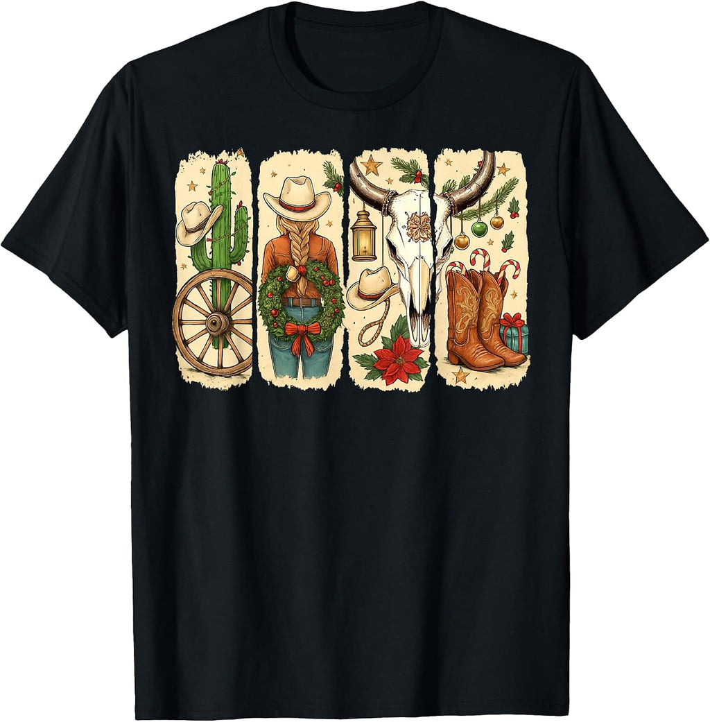 Merry Christmas Y'all Western Country Howdy Cowgirl Boots T-Shirt