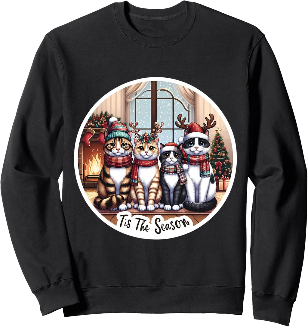 Tis The Season Cats Merry Christmas Lover Lady Cute Cat Cozy Sweatshirt