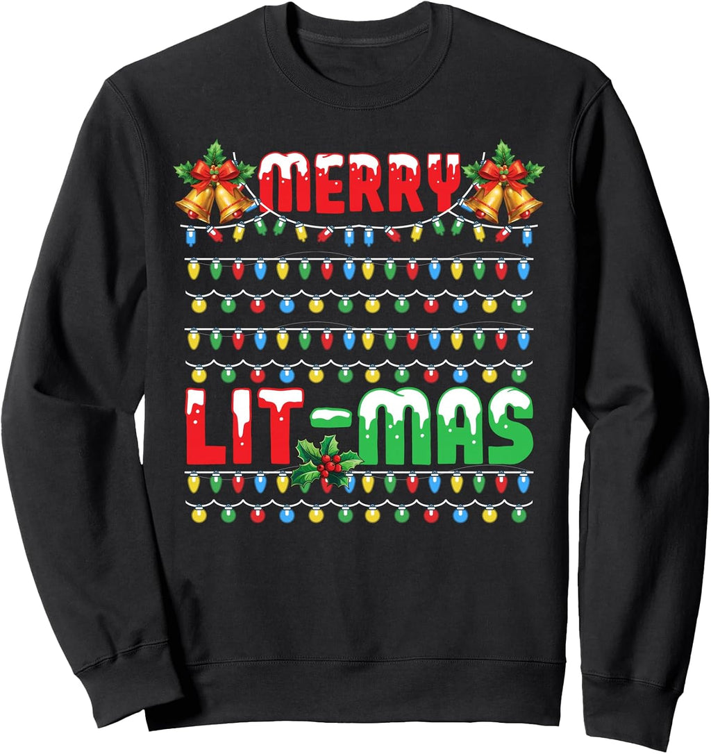 Merry Lit-Mas Funny Colorful Christmas Lights Humor Gift Sweatshirt
