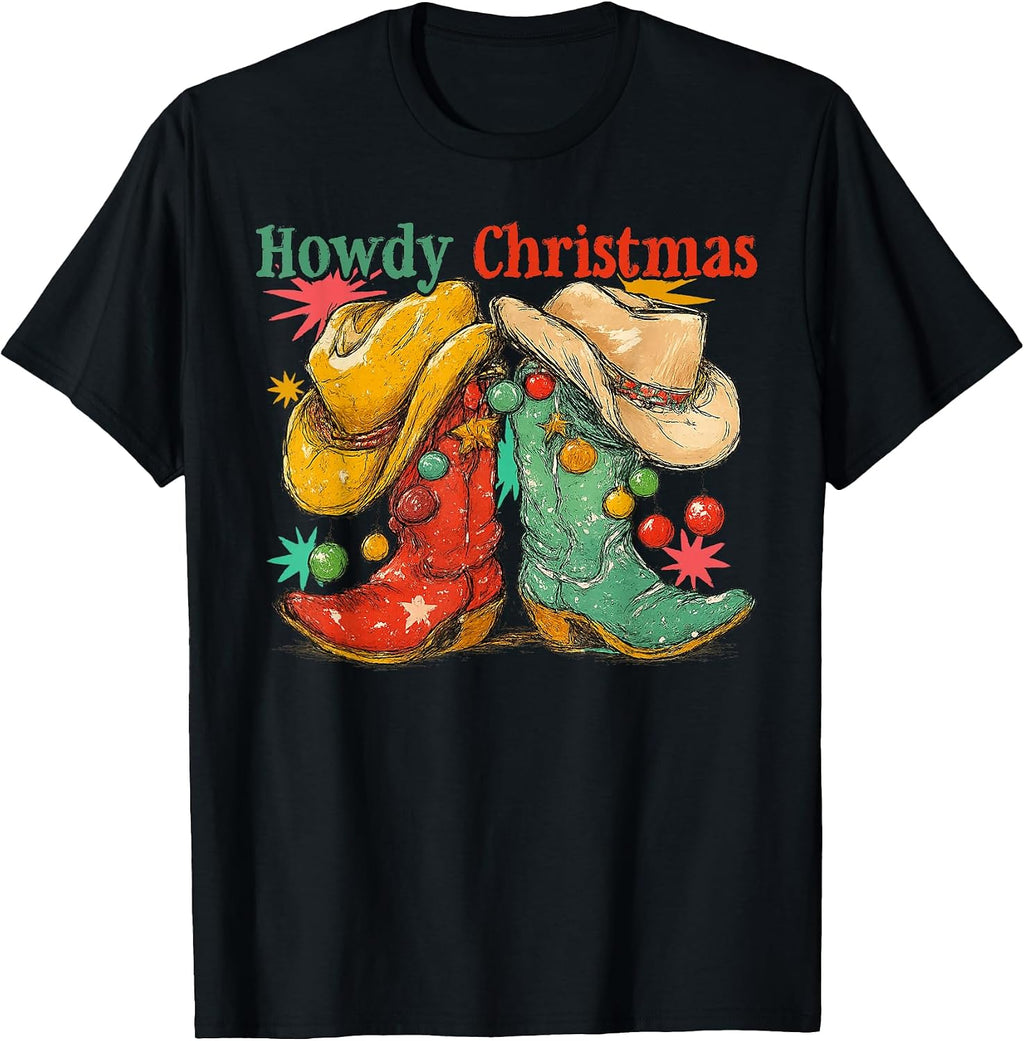 Howdy Christmas Western Cowboy Boots Cowgirl Country Holiday T-Shirt