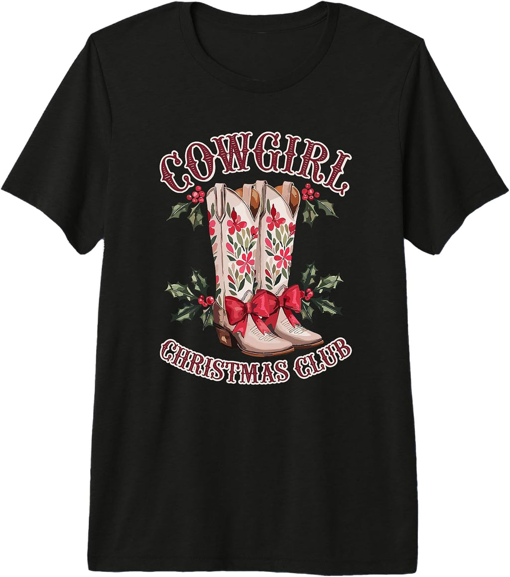 Cowgirl Christmas Cowgirl Boots Western Howdy Xmas Premium Tri-blend T-Shirt