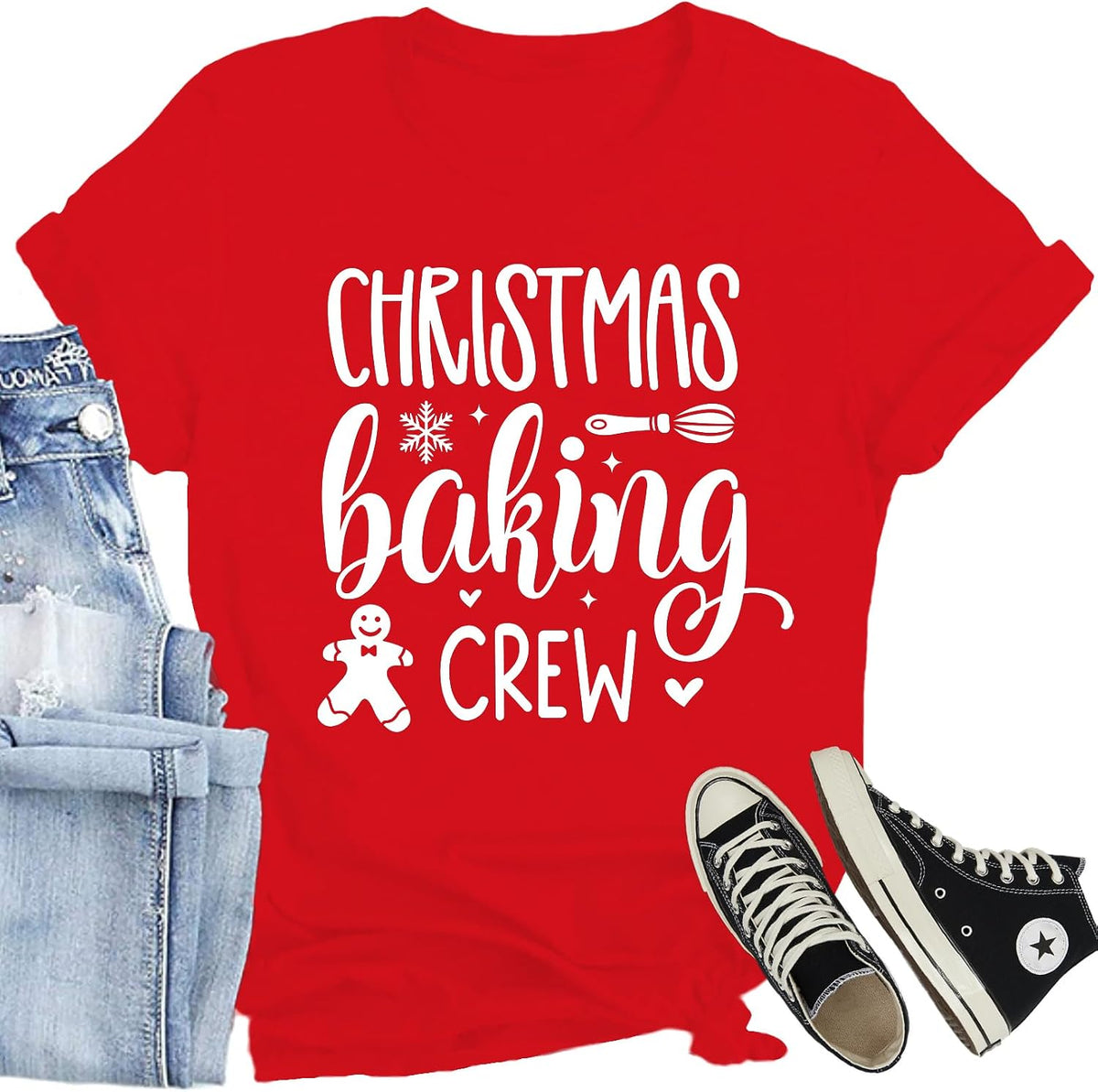 Christmas Crew Shirts for Women The Cookie Crew Printed T Shirts Cute Xmas Holiday Tee Tops