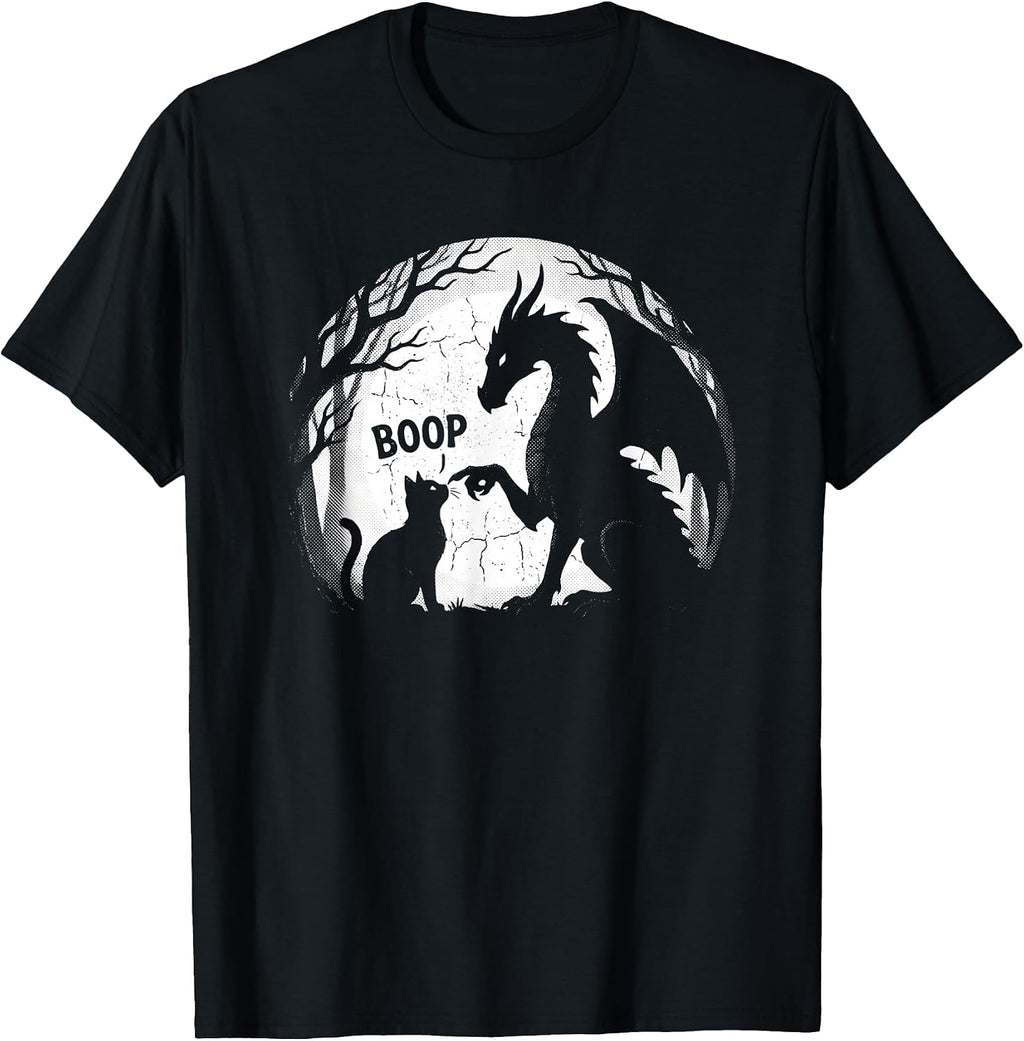 Cat and the Dragon Boop Cute Fantasy Full Moon Graphic Funny T-Shirt