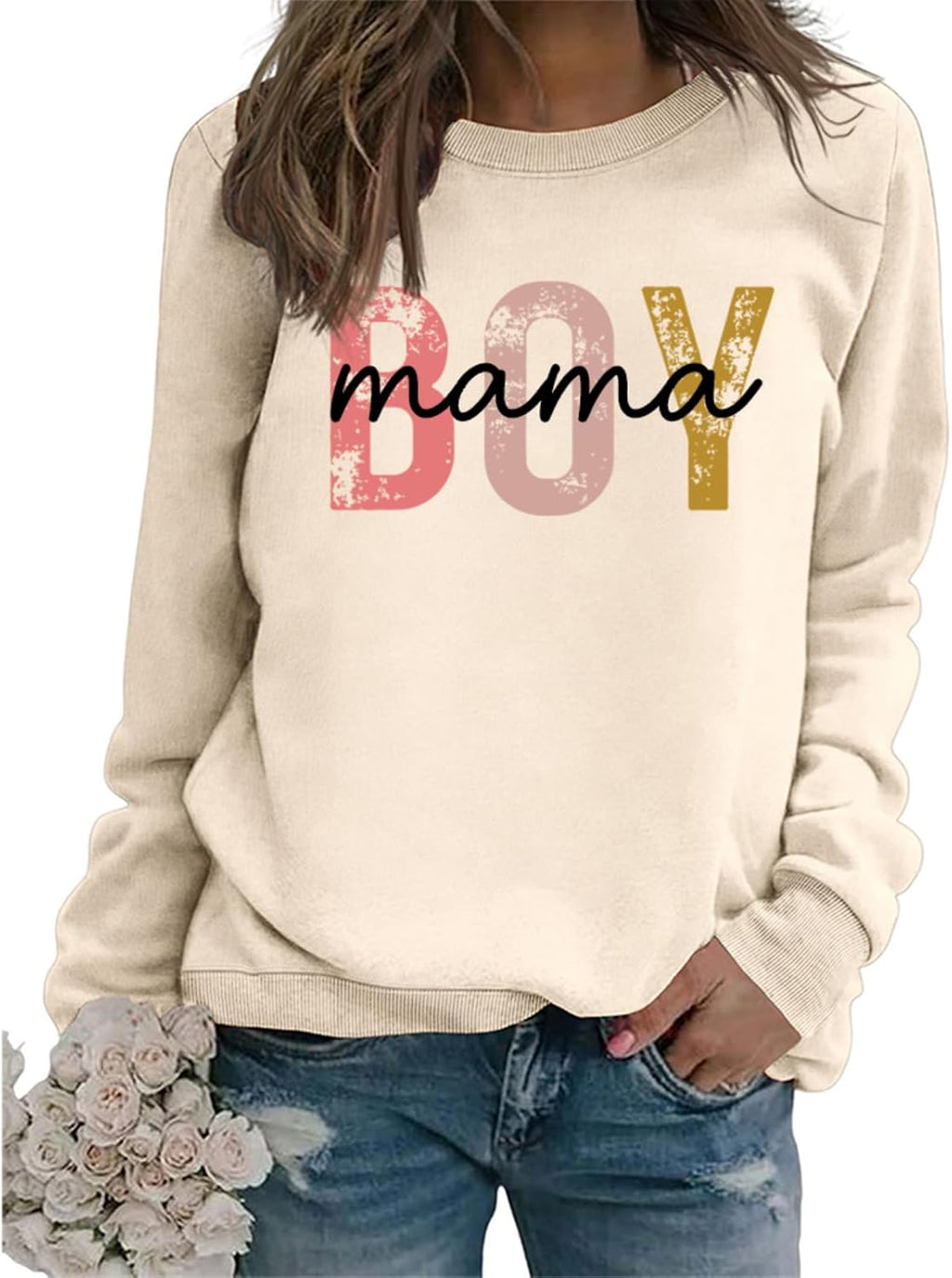 Boy Mama Sweatshirt Women Boy Mom Long Sleeve Graphic Shirts