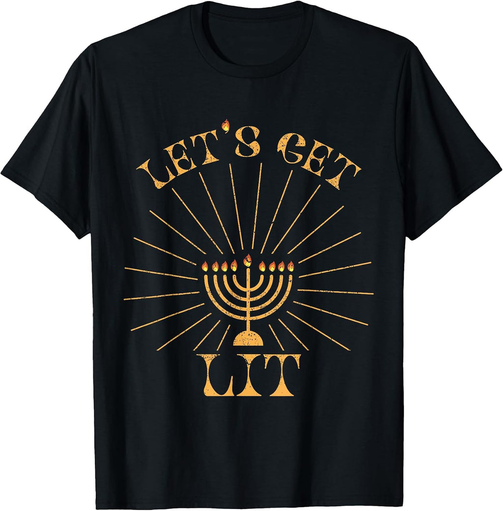 Let's Get Lit Happy Hanukkah Funny Menorah Jewish T-Shirt