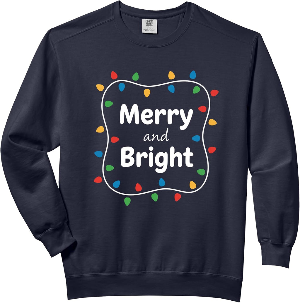 Christmas Merry And Bright Colorful Lights Holiday Design Comfort Colors Adult Sweatshirt