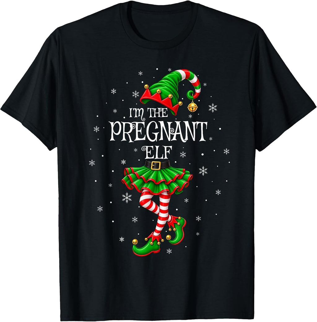 Family Matching Women Funny I'm The Pregnant Elf Christmas T-Shirt