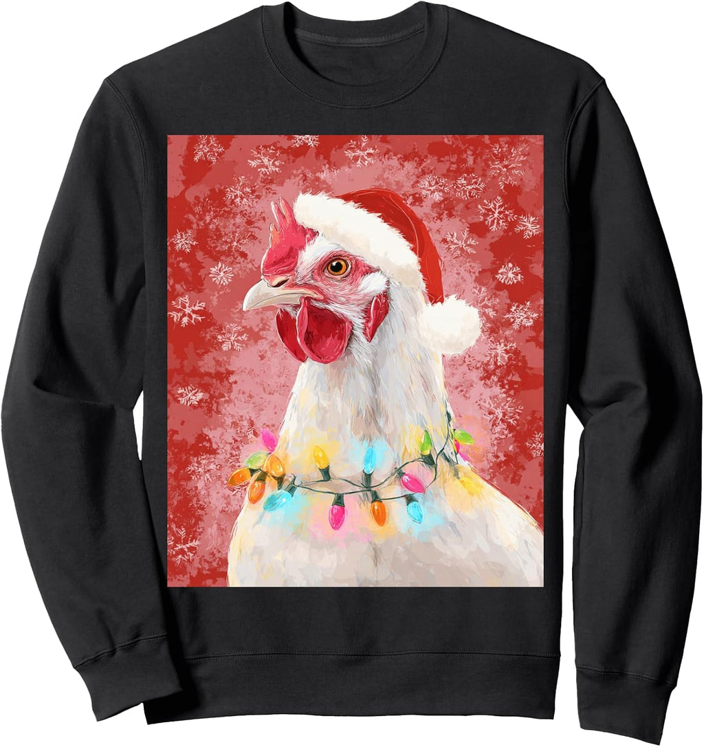 Pop Art Bird Chicken Merry Christmas Lights Sweatshirt