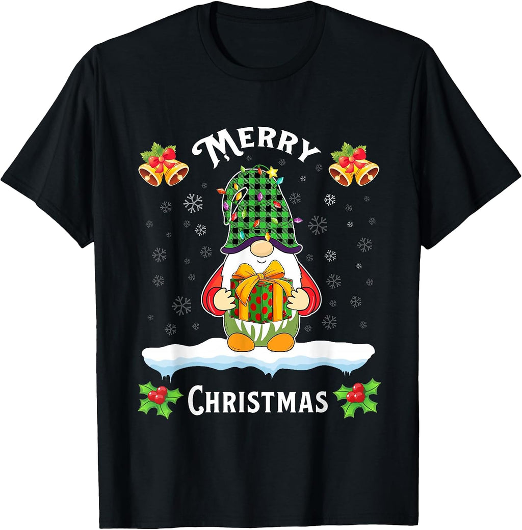 Cute Christmas Gnome Holding Present Merry Christmas Holiday T-Shirt