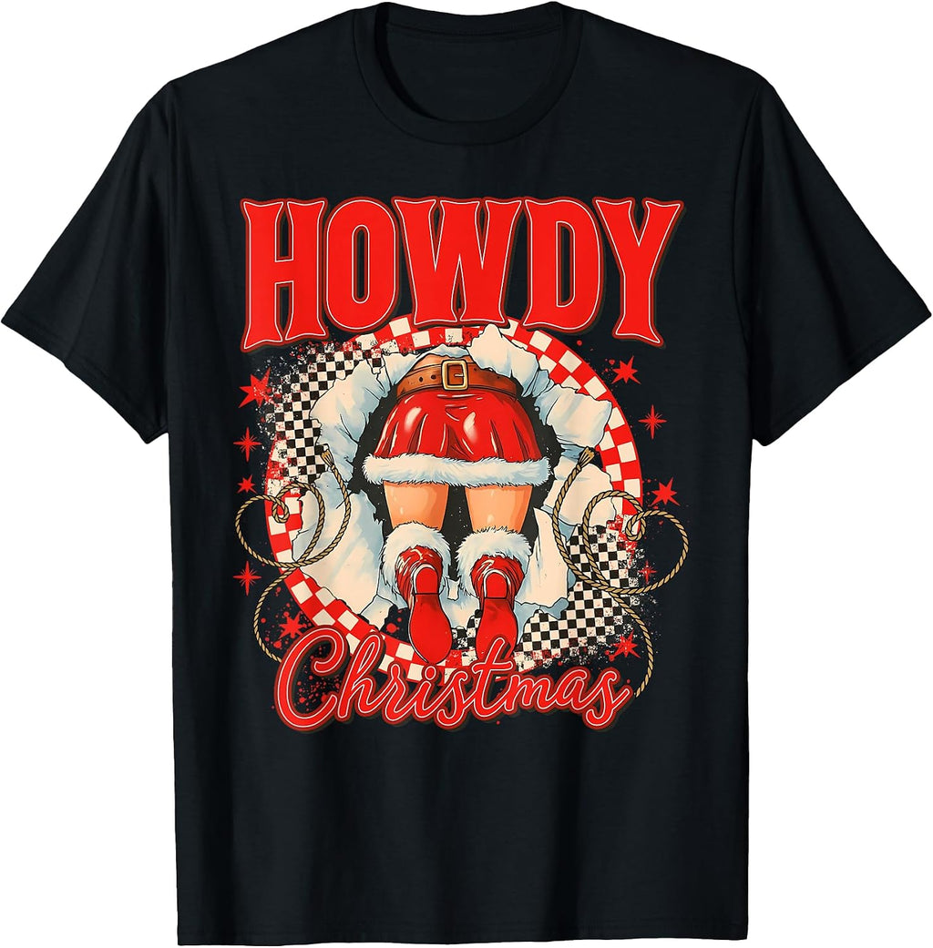 Howdy Christmas, Western Cowgirl Santa, Coquette Xmas Santa T-Shirt