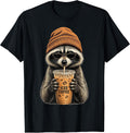 Cool Raccoon Drinking Iced Coffee Funny Hipster Raccoon Meme T-Shirt