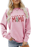 Merry Mama Sweatshirt, Funny Christmas Mom Shirt Women Retro Crewneck Xmas Tree Sweater Winter Holiday Pullover Tops