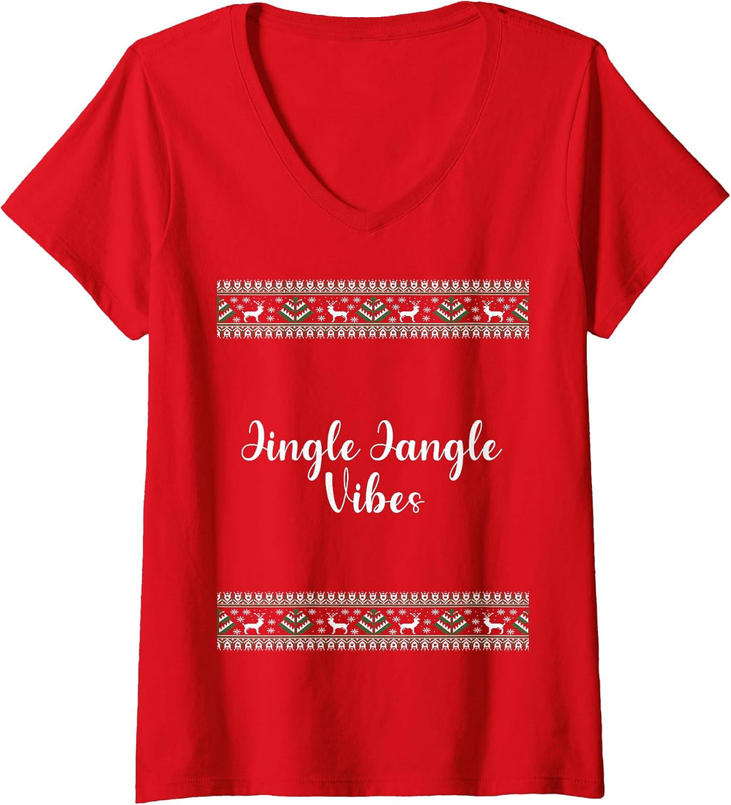 Womens Jingle Jangle Vibes Christmas Funny V-Neck T-Shirt