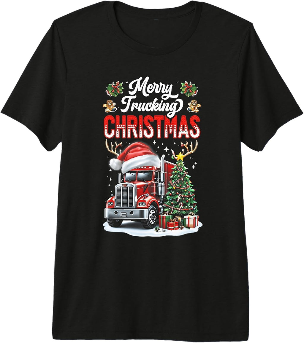 Merry Trucking Christmas Cool Truck Driver Funny Trucker Premium Tri-Blend T-Shirt