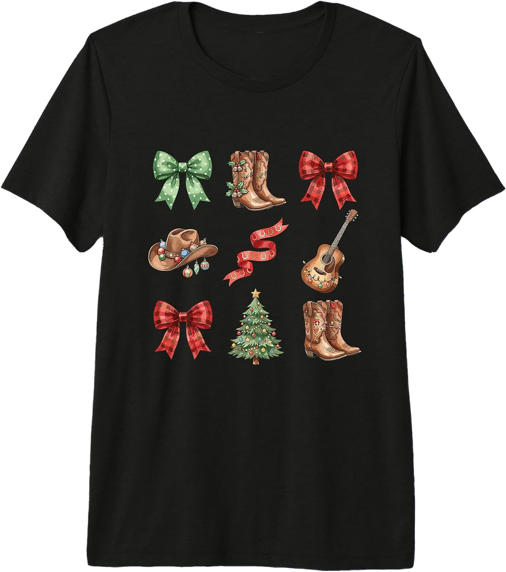 Coquette Funny Cowgirl Christmas Country Western Bows Cute Premium Tri-Blend T-Shirt
