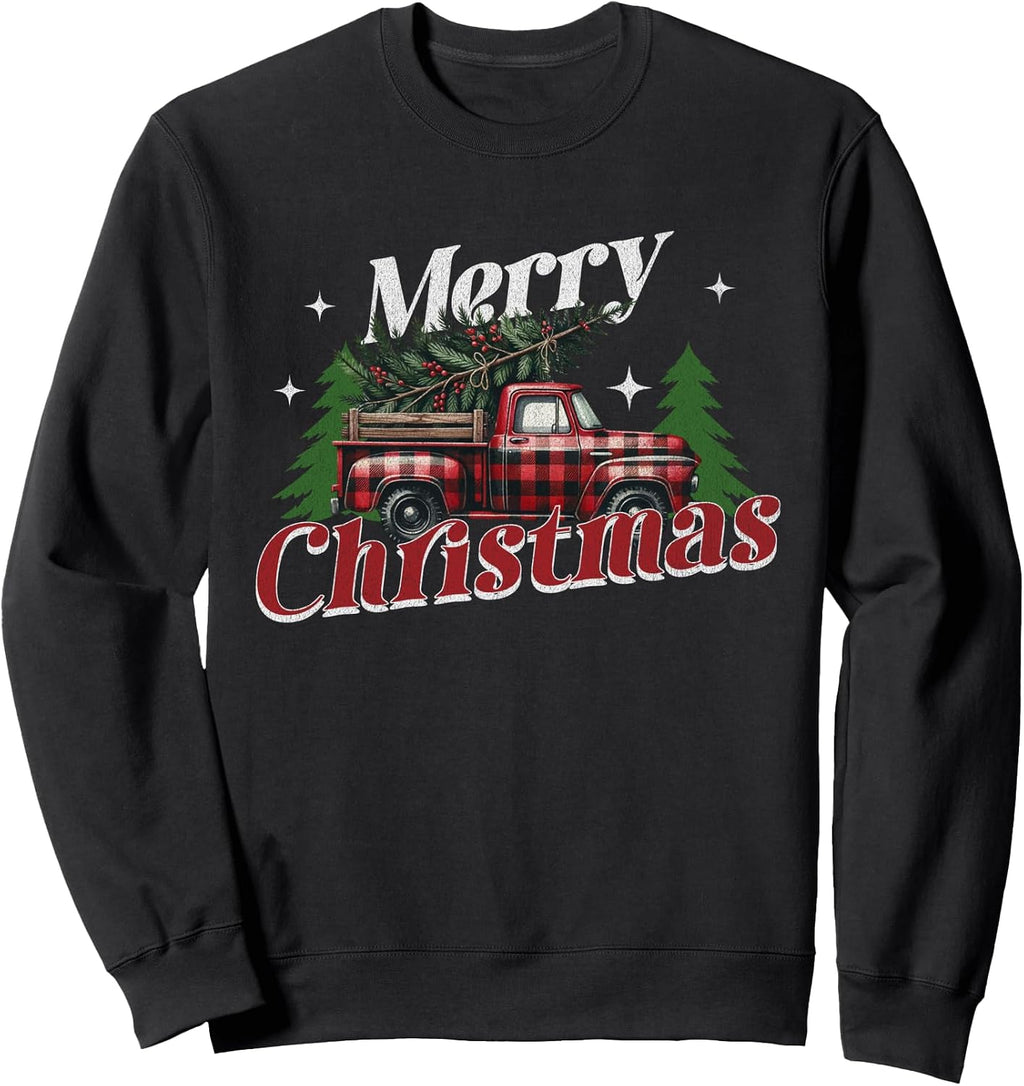 Red Truck Christmas Merry Christmas Truck Buffalo Plaid Xmas Sweatshirt