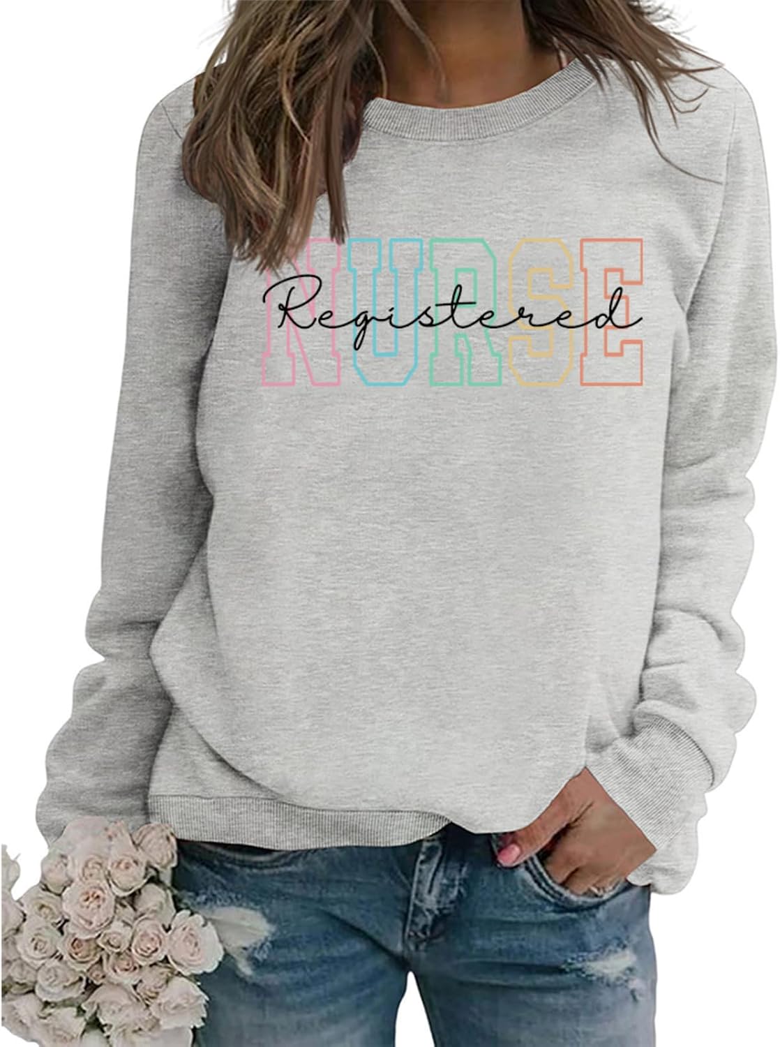 Registered Nurse Sweatshirt Women RN Nurse Long Sleeve Graphic Shirts