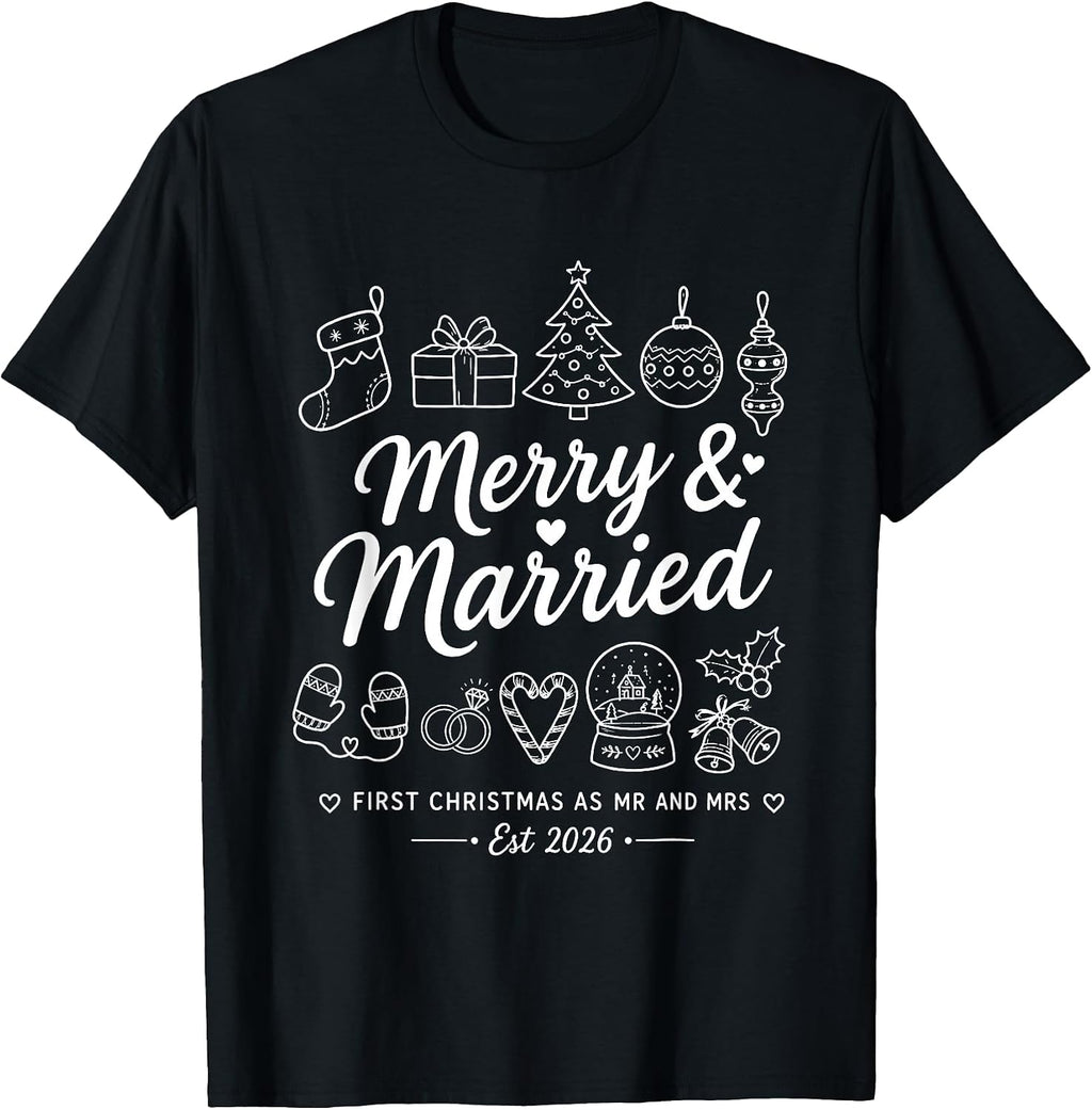 First Married Christmas Newlywed Couple Holiday Celebration T-Shirt