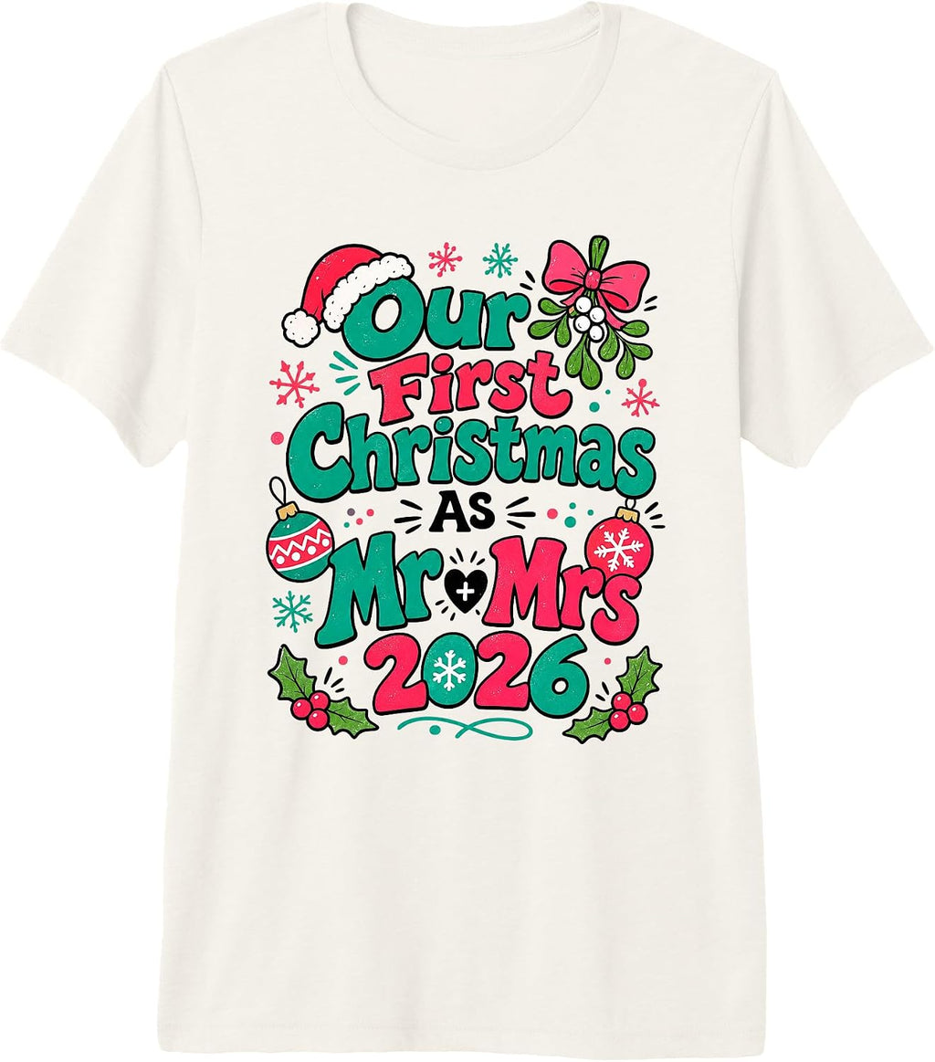 First Christmas Married 2026 Mr & Mrs Newlyweds Premium Tri-Blend T-Shirt