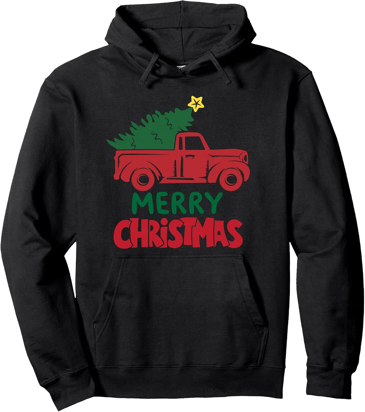 Old Farm Truck Loaded with Christmas Tree and Star Pullover Hoodie