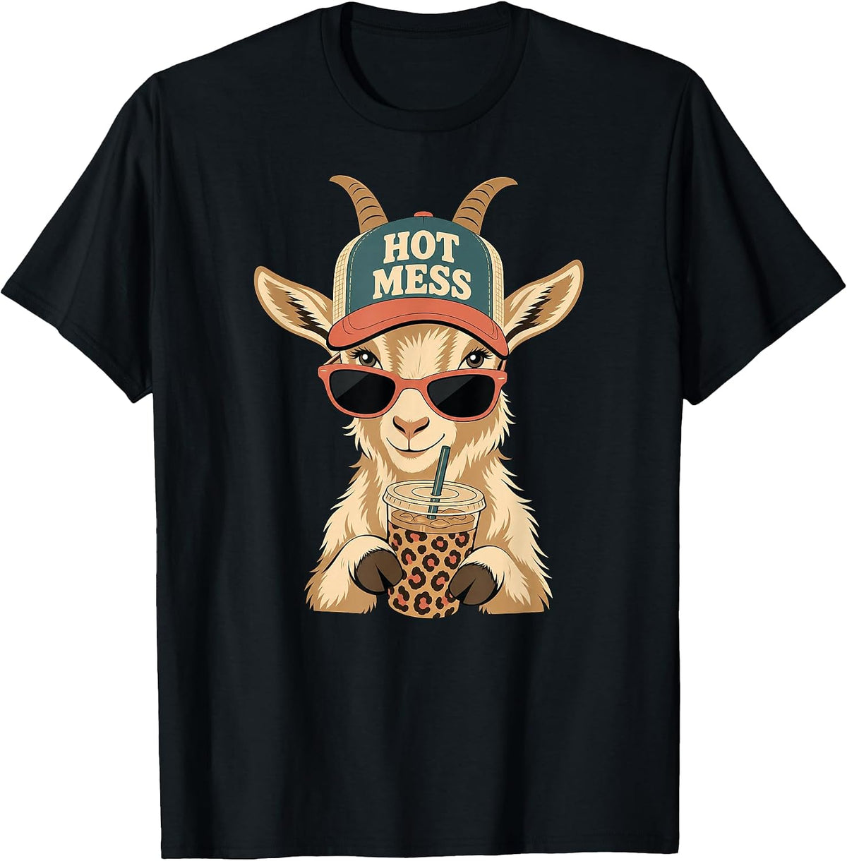 Hot Mess Goat Funny Iced Coffee Lovers Farm Cowgirl Women T-Shirt