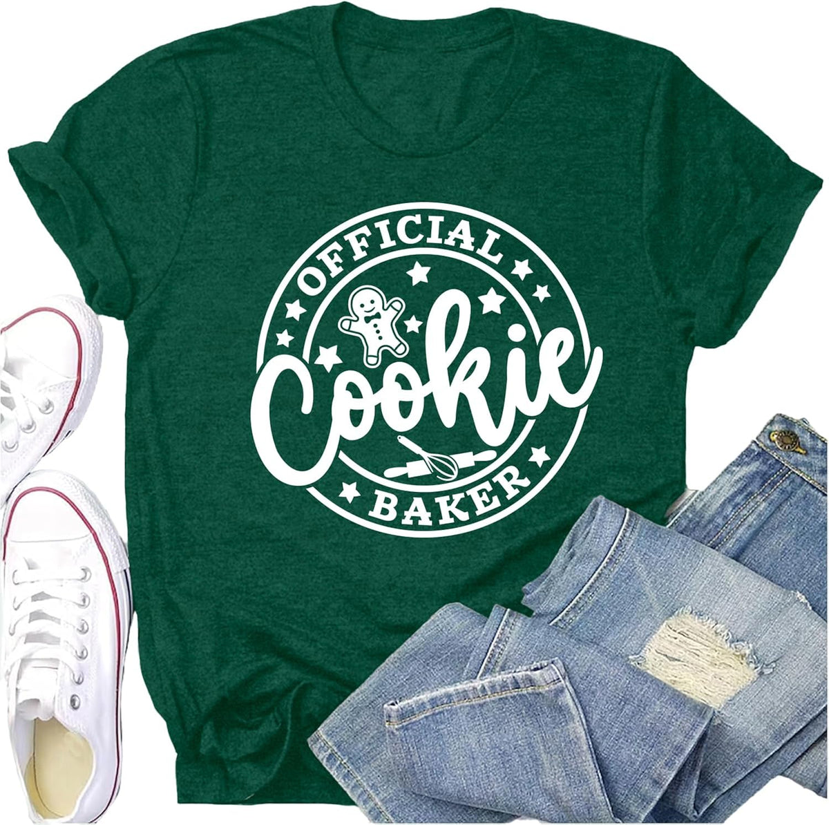 Christmas Shirt for Women Official Cookie Baker Print T-Shirt Xmas Family Baking Crew Tee Tops