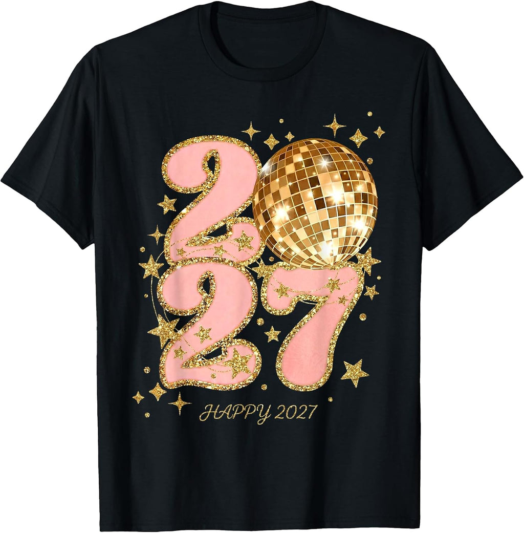 Happy New Year 2027 Eve Party Family Xmas Gold T-Shirt T-Shirt