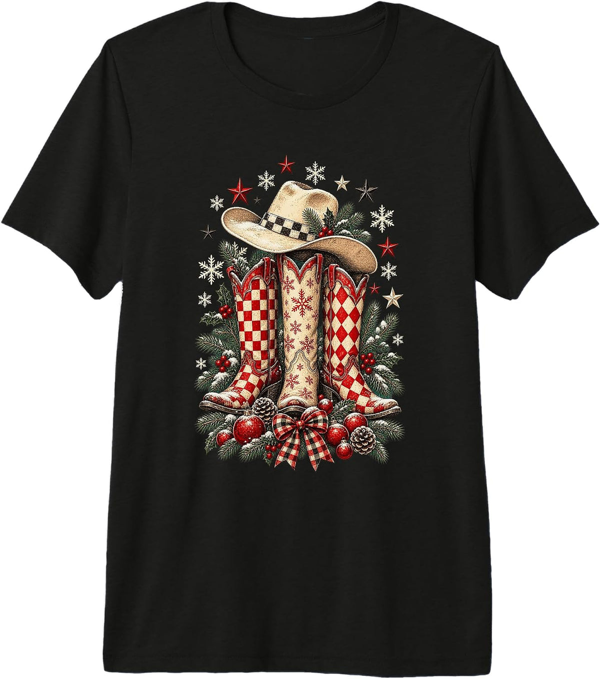 Cowgirl Christmas Boots Retro Western Country Rodeo Winter Premium Tri-Blend T-Shirt