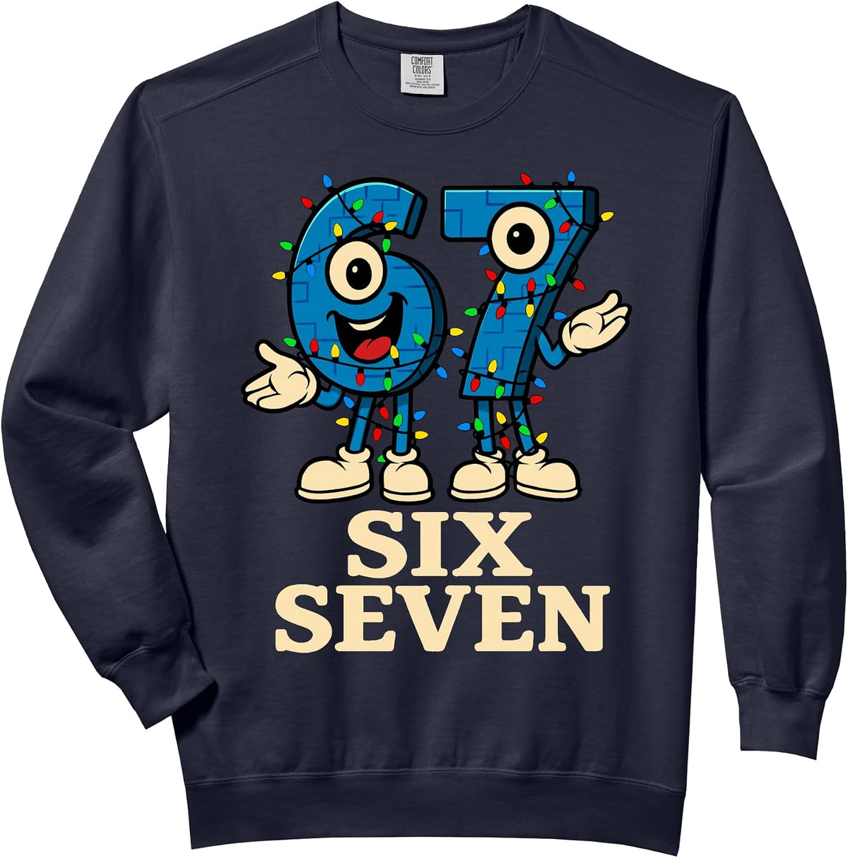67 Six Seven 6-7 Christmas Lights Funny Brainrot Slang Meme Comfort Colors Adult Sweatshirt