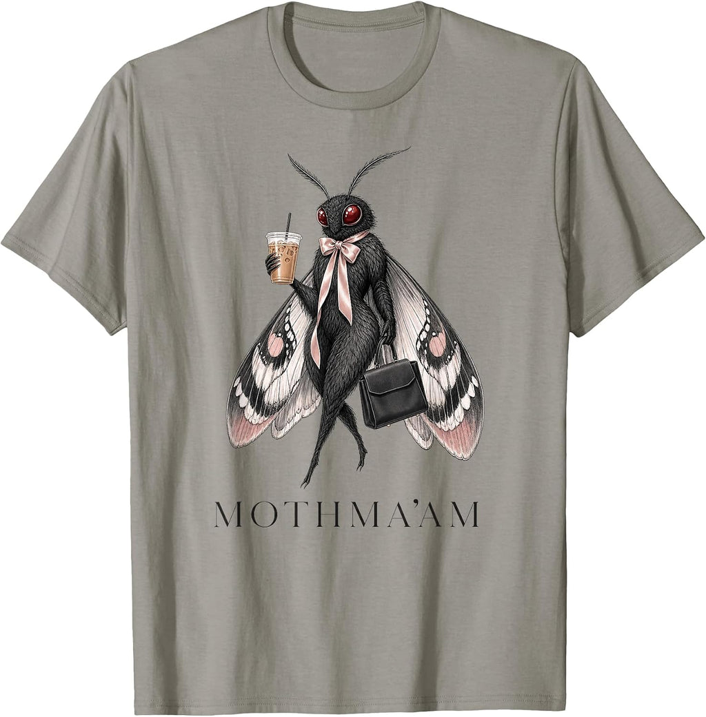 Mothma'am Dark Humor Moth Coffee Lover Funny Cryptid Women T-Shirt