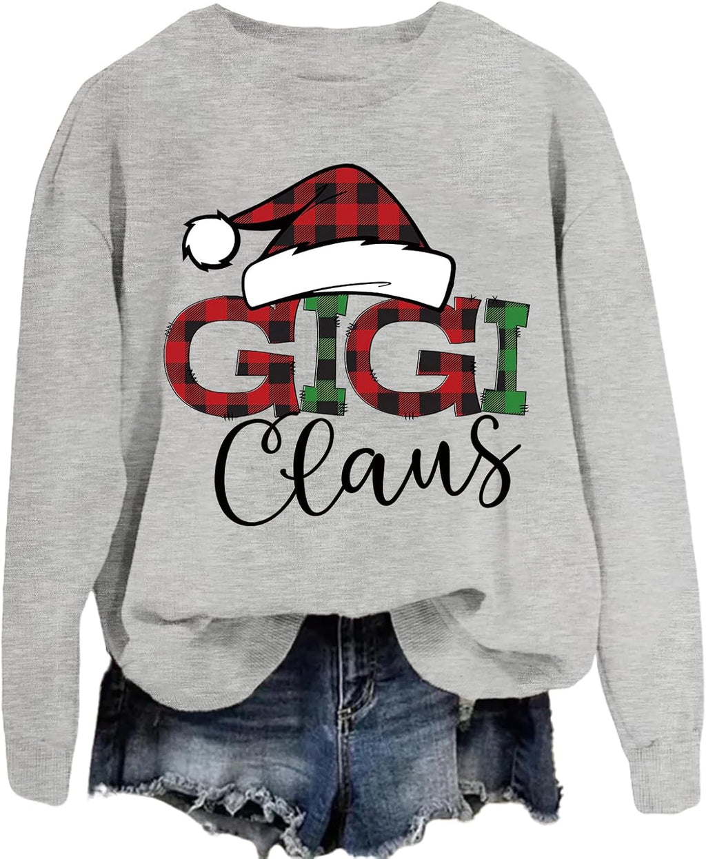 Gigi Claus Sweatshirt Women Christmas Santa Cute Graphic Crew Neck Pullover Long Sleeve Top Grandma Mama