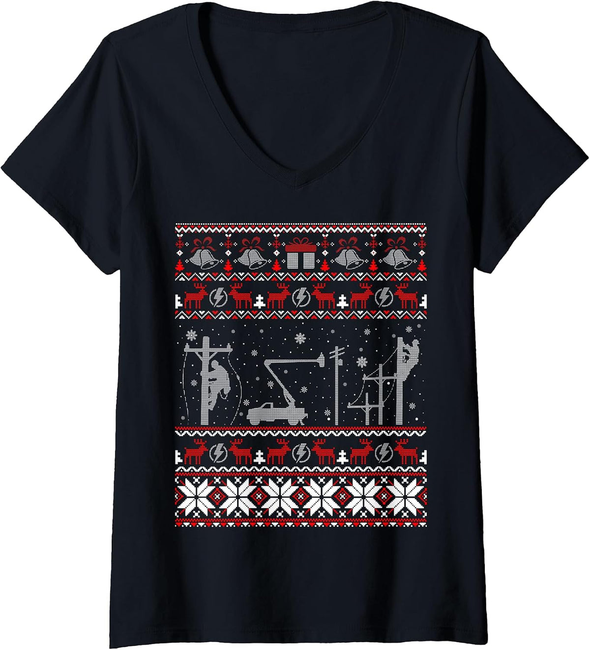 Womens Lineman Ugly Christmas Sweater Gifts for Women Men V-Neck T-Shirt