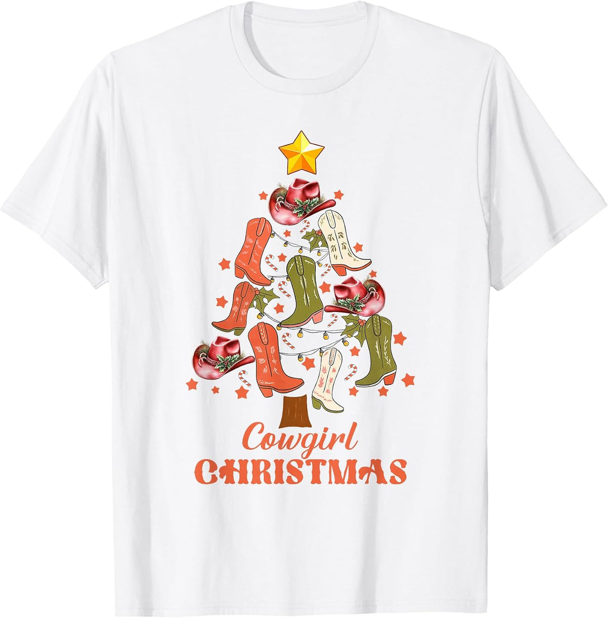 Cowgirl Christmas Tree, Western Holiday, Boots Cowgirl Xmas T-Shirt