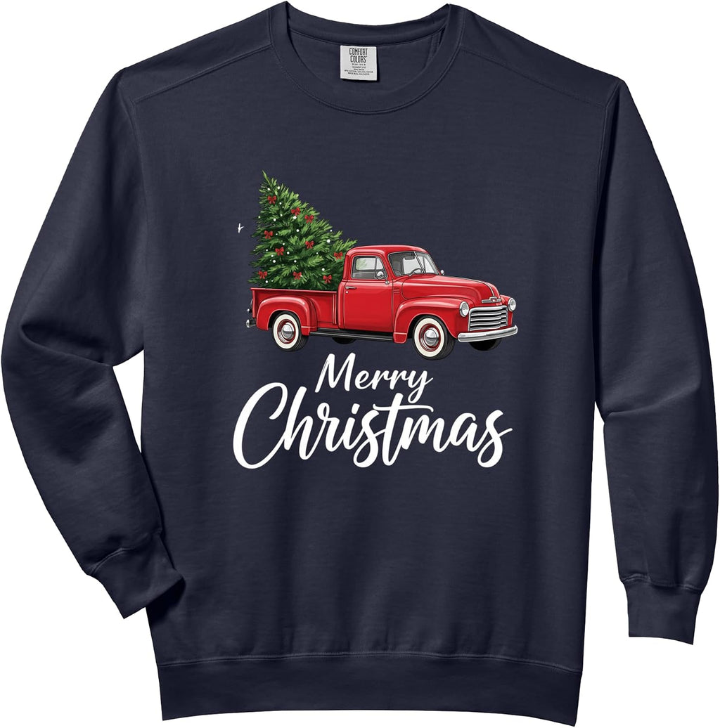 Christmas Truck Merry Christmas Tree Retro Homey Comfort Colors Adult Sweatshirt