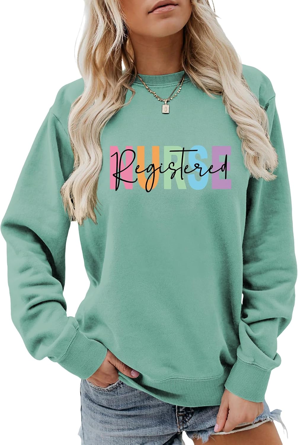 Nurse Sweatshirts for Women Registered Nurse Sweatshirt RN Crewneck Shirts Graphic Long Sleeve Pullover Tops