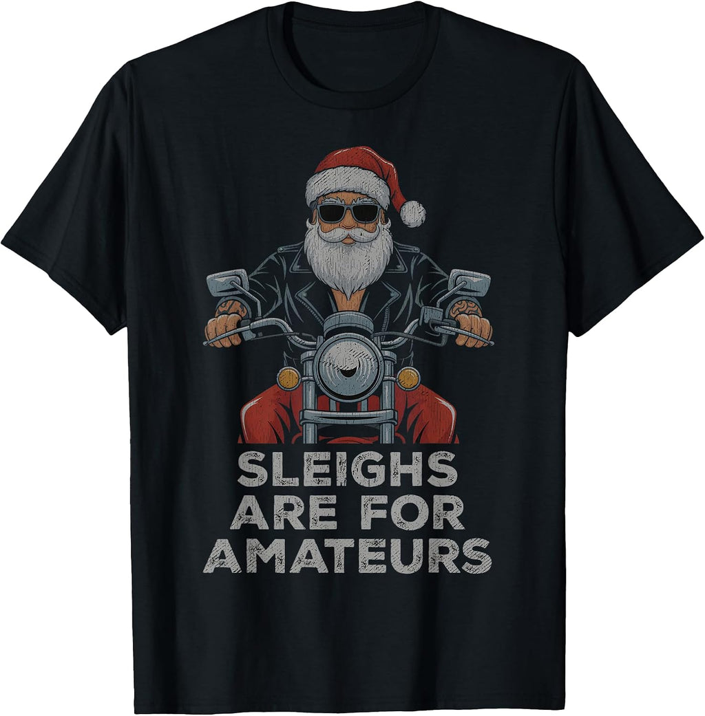 Christmas Funny Santa Claus Retro X-Mas Holiday Motorcycle T-Shirt