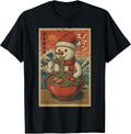 Snowman Eating Ramen Christmas Anime Vintage Japanese Ukiyoe T-Shirt