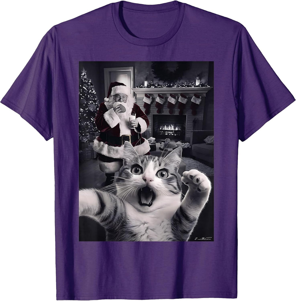 Funny Cat Selfie with Santa Christmas T-Shirt