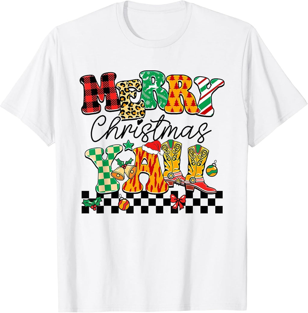 Merry Christmas Y'all Western Cowgirl Holiday Boots T-Shirt