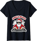 Womens Jingle Beats Funny Christmas DJ Music Lover Creator Santa V-Neck T-Shirt