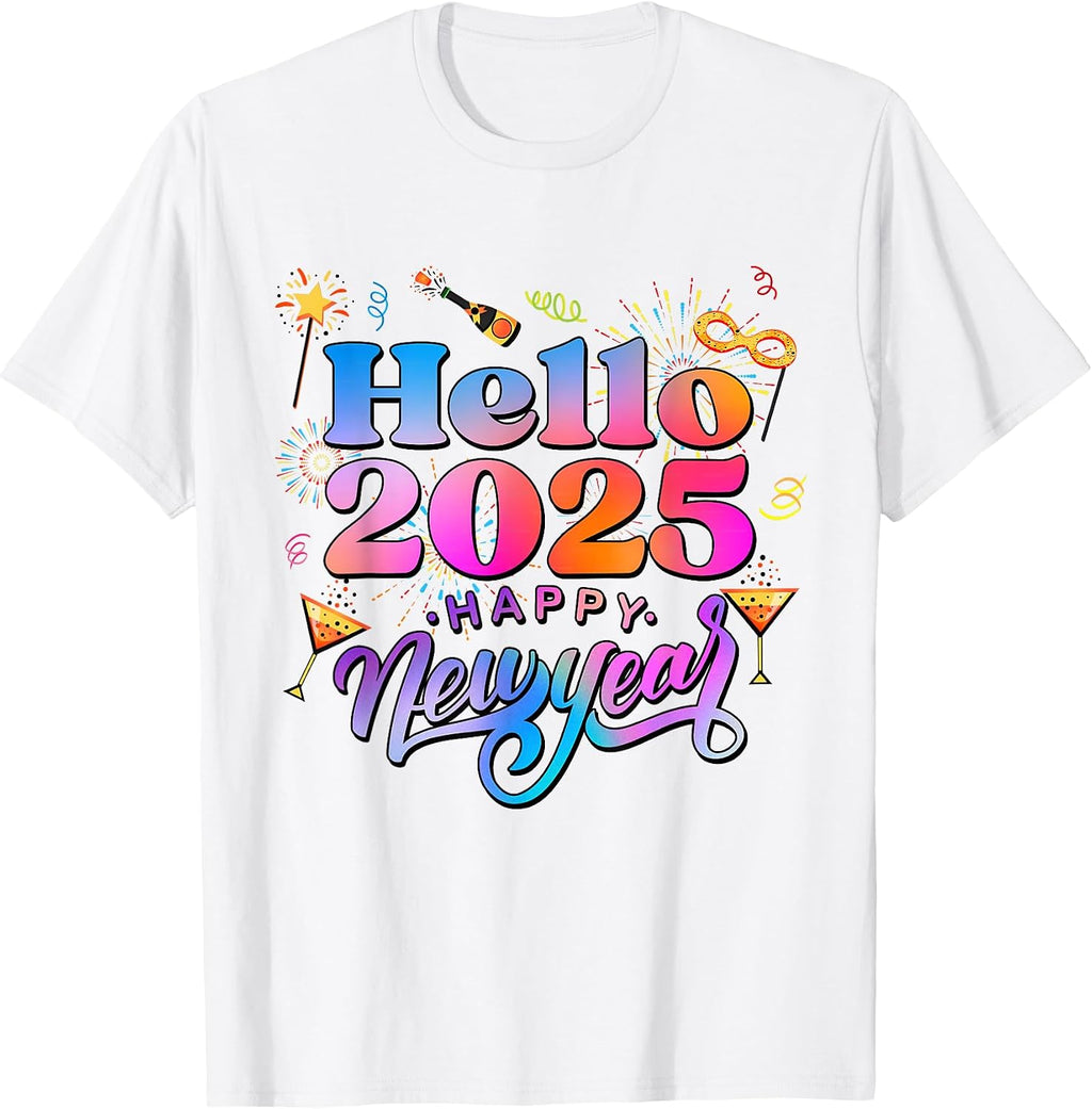 Happy New Year Party Supplies 2025 Family Matching Fireworks T-Shirt