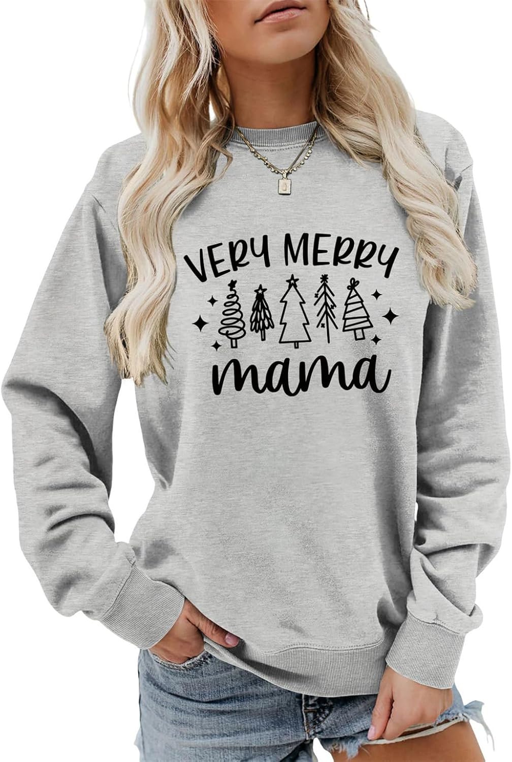 Very Merry Mama Sweatshirt Christmas Mom Long Sleeve Shirt Women Crewneck Mama Claus Pullovers Holiday Xmas Sweater